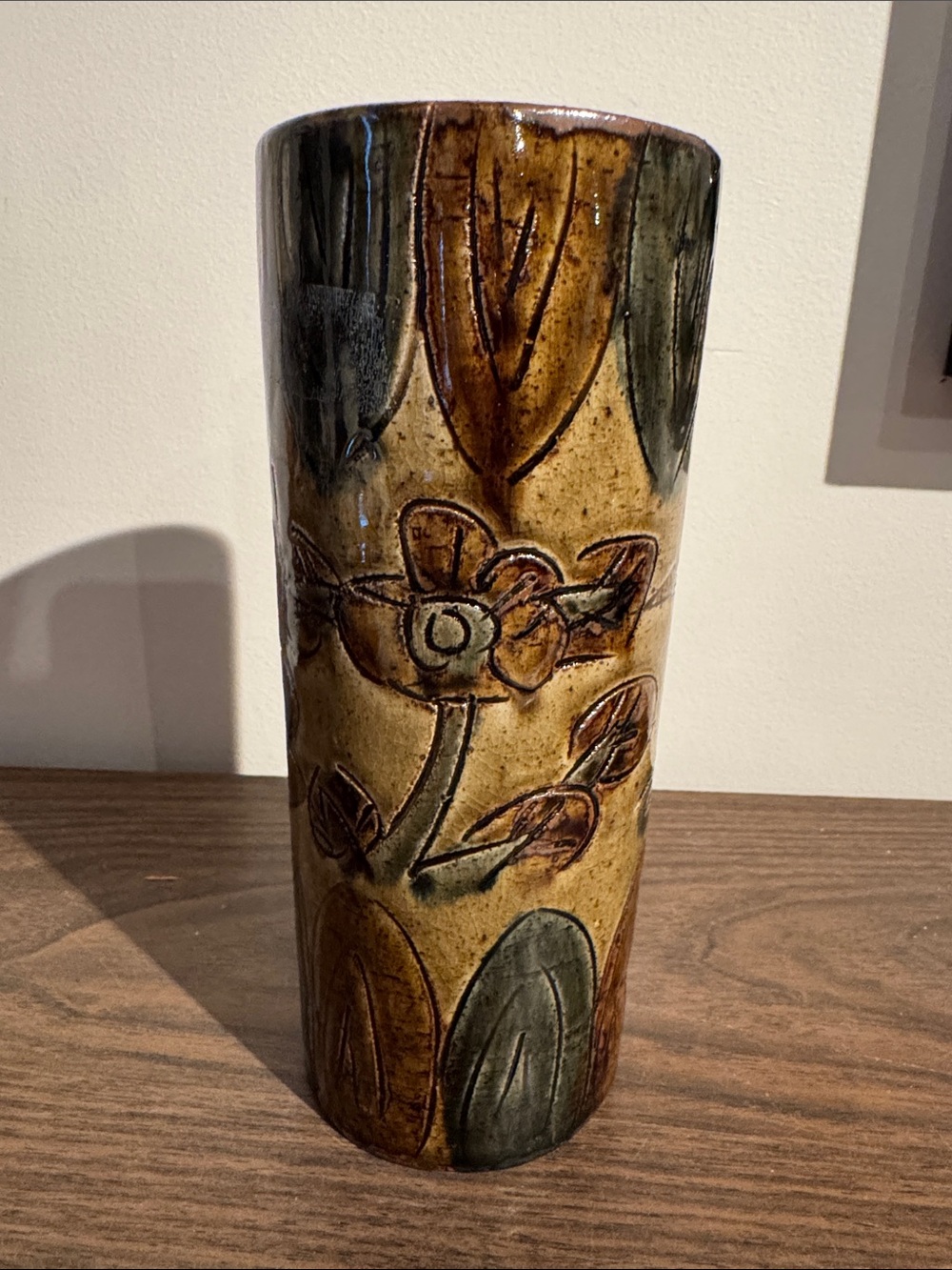 Otagiri Brown and Green Floral Ceramic Vase